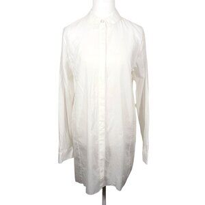 Cabi White Vacation Shirt Medium, Long, Hi Low, Capelet Ruffle Back, Button Down